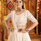 Rajwada Off White Viscose Rayon Embroidered Semi-Stitched lehenga With Stunning Tassels For Women