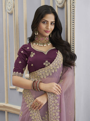 Rajwada Purple Georgette Crush Embellished Elegant Saree For Women