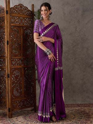Rajwada Purple Silk Blend Printed Elegant Saree For Women