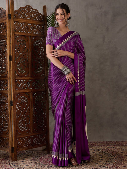 Rajwada Purple Silk Blend Printed Elegant Saree For Women