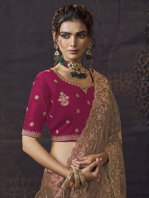 Rajwada Peach Satin Embroidered Saree For Women