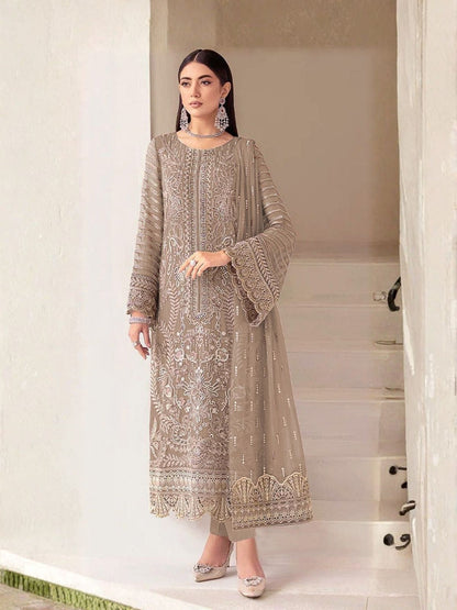 Rajwada Beige Georgette Embellished Semi Stitched Kurta Set For Women