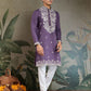 Rajwada Purple Viscose Silk Embroidered Stitched Kurta For Men