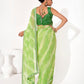 Rajwada Light Green Cotton Linen Embroidered Striped Saree For Women