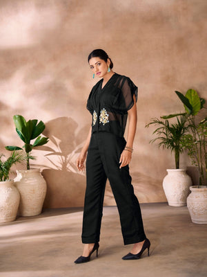 Rajwada Black Organza Embellished Stitched Co-Ord Set For Women