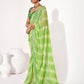 Rajwada Light Green Cotton Linen Embroidered Striped Saree For Women