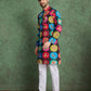 Rajwada Multicolor Rayon Printed and Embroidered Stitched Kurta For Men