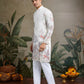 Rajwada White Viscose Silk Embroidered Stitched Kurta For Men
