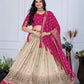 Rajwada Beige And Pink Silk Blend Embroidered Semi-Stitched lehenga For Women