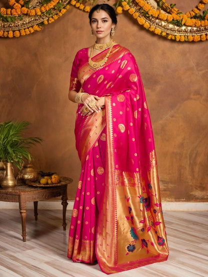 Rajwada Dark Pink Silk Blend Woven Pithani Saree For Women
