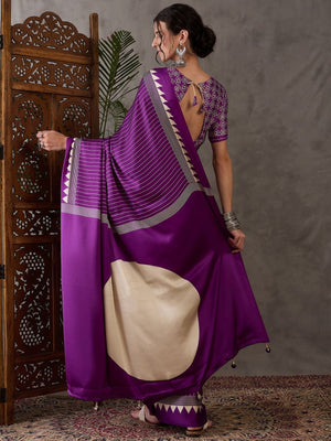 Rajwada Purple Silk Blend Printed Elegant Saree For Women