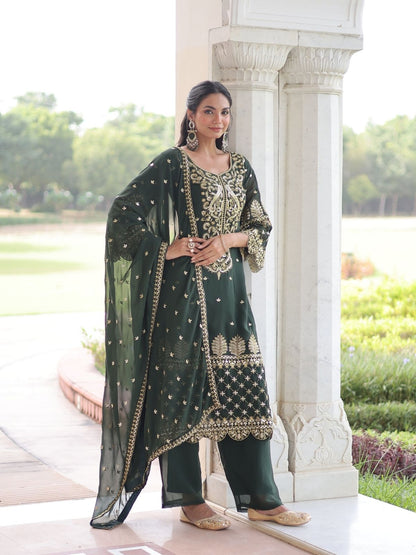Rajwada Olive Silk Blend Embellished Kurta Set For Women