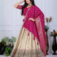 Rajwada Beige And Pink Silk Blend Embroidered Semi-Stitched lehenga For Women