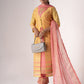 Rajwada Peach And Yellow Art Silk Printed And Embroidered Semi-Stitched Kurta Set For Women