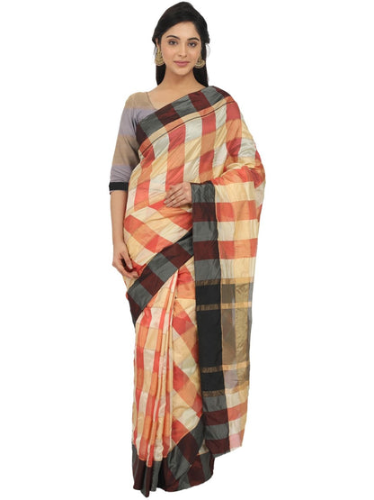 Rajwada Multicolour Silk Blend Checked Saree For Women