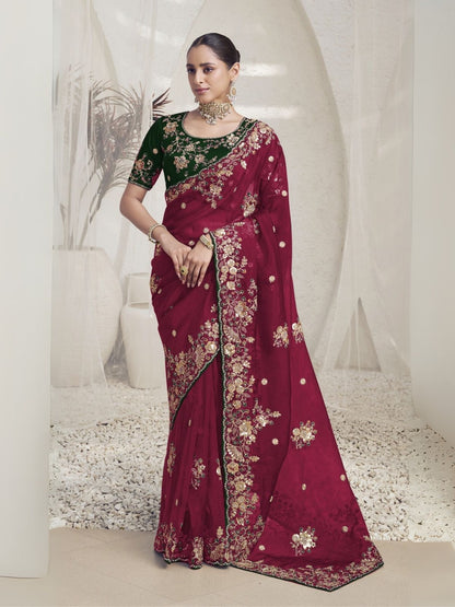 Rajwada Pink Organza Embroidered Elegant Saree For Women