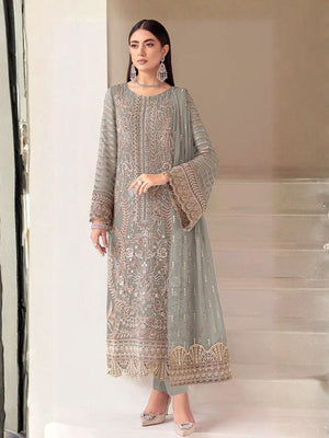 Rajwada Pista Georgette Embellished Semi Stitched Kurta Set For Women
