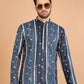 Rajwada Grey Viscose Rayon Embroidered Stitched Kurta For Men