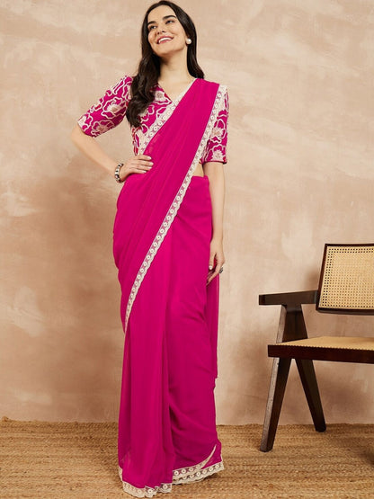 Rajwada Pink Georgette Embellished Saree For Women