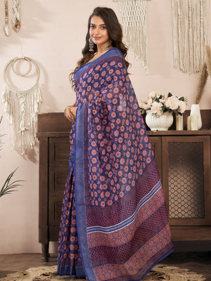 Rajwada Deep Purple Cotton Linen Zari Work Saree For Women