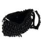 Rajwada Black Embellished Moon Clutch With Tassels For Women