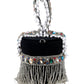 Rajwada Black Embellished Cylindrical Clutch With Tassels For Women