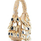 Rajwada Beige Embellished Moon Clutch With Tassels For Women