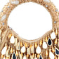 Rajwada Beige Embellished Moon Clutch With Tassels For Women