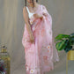 Rajwada Pink Organza Printed Saree With Unstitched Blouse For Women