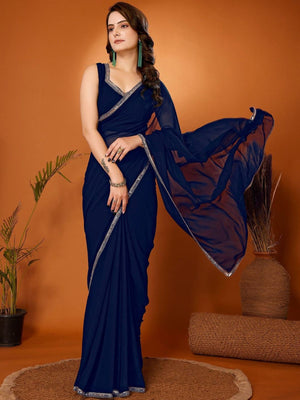 Rajwada Navy Blue Georgette Printed Saree For Women