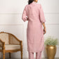 Rajwada Peach Viscose Chanderi Embroidered Stitched Kurta Set For Women