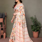 Rajwada Off White Khadi Printed Saree With Unstitched Blouse For Women
