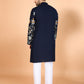 Rajwada Navy Blue Viscose Rayon Stitched Kurta For Men
