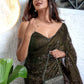 Rajwada Women Dark Green Sequin Saree With Unstitched Blouse