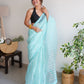 Rajwada Light Blue Organza Lace Work Saree With Unstitched Blouse For Women