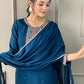 Rajwada Dark Blue Viscose Embroidered Stitched Kurta Set For Women