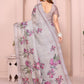 Rajwada Pastel Grey Cotton Linen Solid Printed Saree For Women