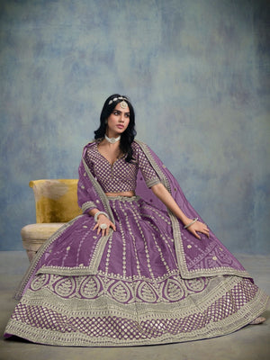 Rajwada Purple Art Silk Embellished Semi-Stitched lehenga For Women