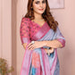 Rajwada Sky Blue Cotton Linen Printed Saree For Women