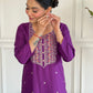 Rajwada Purple Rayon Embroidered Stitched Kurta Set For Women