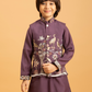 Rajwada Purple Viscose Silk Embroidered Stitched Kurta Set For Kids