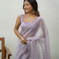 Rajwada Lavender Organza Mirror Work Saree With Unstitched Blouse For Women