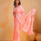Rajwada Peach Georgette Woven Design Saree With Unstitched Blouse For Women