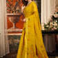 Rajwada Mustard Yellow Cotton Blend Solid Saree For Women