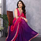 Rajwada Pink And Blue Georgette Lace Work Saree With Unstitched Blouse For Women