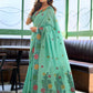 Rajwada Aqua Green Linen Blend Solid Saree For Women