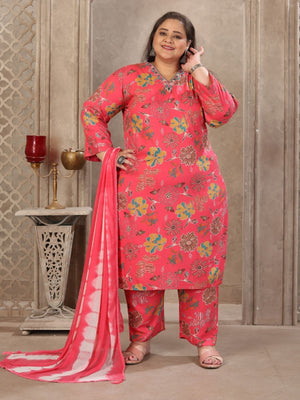 Rajwada Dark Pink Rayon Printed Kurta Set For Women