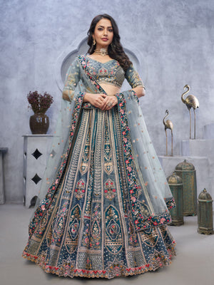 Rajwada Grey Organza Embellished Semi-Stitched Lehenga With Unstitched Blouse For Women