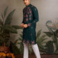 Rajwada Green Silk Blend Embroidered Stitched Kurta For Men