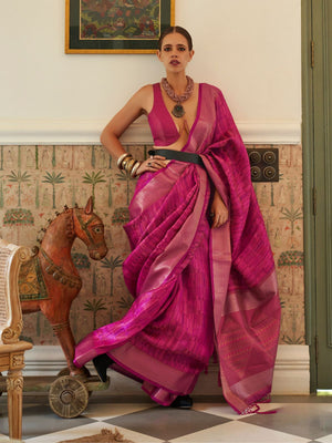 Rajwada Pink Organza Woven Saree With Unstitched Blouse for Women